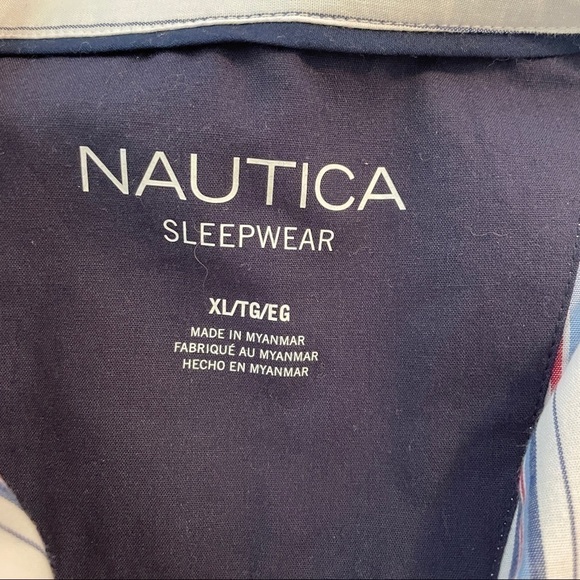 NWT: Nautica Short Sleeve Striped Sleep/Pajama Button Down Cotton Shirt - Picture 6 of 9